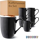 Cosumy Kaffeetassen 6er Set Modern Schwarz - Einzigartiges Streifenmuster -...