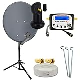 PremiumX Camping Satelliten-Komplettanlage 60cm Satellitenschüssel Single...