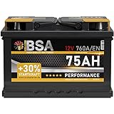 BSA Autobatterie 75Ah 12V 760A/EN +30% Startleistung Starterbatterie...