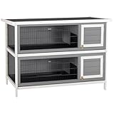 PawHut Hasenstall 2 Ebenen Kaninchenstall aus Vollholz Winterfest...