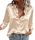 Zeagoo Satin Bluse Damen Satin Seide Hemd Elegant V-Ausschnitt Hemden...