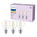 Philips classic A60 LED Lampe, 60 Watt, klar, E27 Sockel, 2700 K...