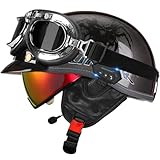 Vintage Halbhelm Mit Sonnenblende, Jethelm Motorradhelm Sturzhelm Für...
