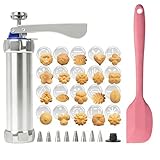 ZXBBTZ Plätzchenpresse Garnierspritze Edelstahl mit 20 Mustern & 8...