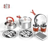 Odoland 15pcs Edelstahl Camping Töpfe Pfannen Kettle Set mit Edelstahl...