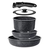 GiPP Keramik Topfset mit Abnehmbarer Griff, 5-Teilig Topf und Pfannenset...