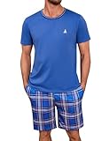 Jahetuul Herren Pyjama Schlafanzug Kurz Schlafhose Karomuster Pyjamaset...