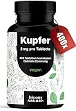 Kupfer Tabletten hochdosiert - 400 Stück mit 2 mg Kupfer-Bisglycinat -...