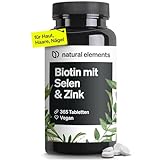 Biotin + Selen + Zink für Haut, Haare & Nägel - 365 vegane Tabletten -...