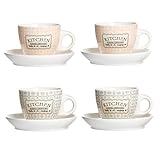 MamboCat 4er Set Retro Kitchen Espressotasse mit Untertasse I 80 ml I 4...