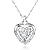 EXGOX Silber Kette Dame Silber Herz Halsketten 925 Sterling Silber Kristall...