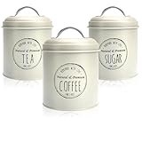 com-four® 3x Vorratsdosen im Vintage Design - Runde Metalldosen zur...