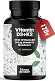 Vitamin D3 K2 hochdosiert – 120 Tabletten mit 5000 IE D3 & 200 µg K2 –...