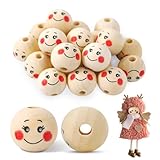 Redamancy 20 Stück Holzperlen mit Gesicht, 20mm Holzkugeln mit Gesicht,...