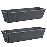 BURI 2X Blumenkasten 80cm Balkonkasten mit Wasserspeicher anthrazit, 18l -...