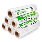 V1 TRADE Stretchfolie 500mm Transparent Strechfolienrolle - 6 Wickelfolie -...