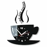 FLEXISTYLE Tasse Zeit für Kaffee Moderne Küche Wanduhr, schwarz, 3D...