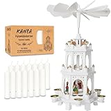 BRUBAKER Weiße Weihnachtspyramide inkl. 50er Pack Pyramidenkerzen Weiß -...