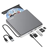 BUNUD Externes DVD Laufwerk, CD Laufwerk Extern USB mit 2 USB SD TF Ports,...