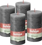 Bolsius Rustik Stumpenkerzen - Anthrazit - Set 4 Stück - Länge Brenndauer...