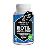 Biotin hochdosiert 10.000 mcg + Selen + Zink für Haarwuchs, Haut & Nägel,...