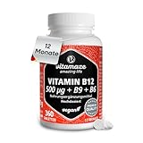 Vitamin B12 500 mcg hochdosiert, 360 Tabletten für 1 Jahr mit 375 mcg...