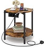 IRONCK Beistelltisch rund, Couchtisch mit Steckdose, Kleiner Tisch Holz,...