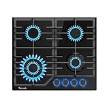 TOPWISH Gaskochfeld 4 flammig, Einbau Gaskochfeld 60cm, Gaskochfelder mit...