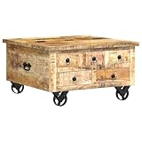 vidaXL Raues Mangoholz Couchtisch mit 5 Schubladen 1 Staufach Vintage...