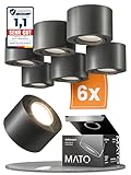 MATO 6x LED Aufbauspot Schwarz - Extra Flach & Schwenkbar - Ø80x50mm -...