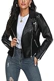 Fahsyee Damen Kunstlederjacke, Motorrad Übergröße Moto Biker Lederjacke...