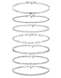 Adramata 7Pcs Ketten Armbander für Damen 14 Karat Vergoldet Armkette Twist...