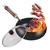 GjnjfdF Wok für die Küche | Wok aus Gusseisen mit Deckel –...