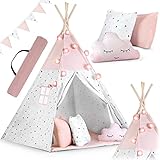 NUKIDO Kindertipi im Montessori-Stil Baumwolle und Holzrahmen mit...