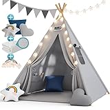 Spielwerk® Kindertipi Spielzelt Baumwolle 130x130x160cm Bodenmatte...