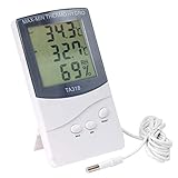 TRIXES Digitales Innen- und Außenthermometer mit 2 Sensoren, Alarm,...