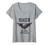 Damen Motorradfahrer Totenschädel Motiv mit coolem Biker Spruch T-Shirt...