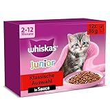 Whiskas Junior Katzennassfutter Klassische Auswahl in Sauce, 48...