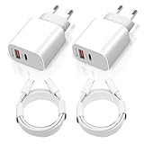 2 Stück USB C Ladegerät, 20W 2Port USBC Netzteil mit 2pcs 1.5m Kabel für...