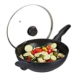 Relaxdays Wok Pfanne mit Glasdeckel 30 cm, Griffe, Antihaftbeschichtung,...