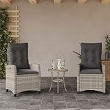 2er Set Liegestühle Gartenstühle mit hellgrauen Kissen Outdoor Rattan...