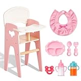 Puppenhochstuhl aus Holz 2-in-1 mit Hocker - Doll High Chair inklusive 6...