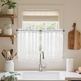 Aimeke 2er Set Scheibengardine Küche, Bistrogardine Weiß, Halbtransparent...