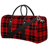 Reisetasche für Damen und Herren, rot und schwarz, Büffelkariert,...