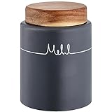 KHG Mehldose aus Keramik Steingut poliert in Anthrazit Grau mit Holz-Deckel...