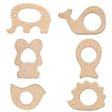 Aoliandatong 6 Stück Holzfiguren Holz Tiere Kinder Beißring,Natrlich Baby...