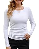 DUOEASE Langarmshirt Mit Rippenbündchen Damen Weiß Rundhal Pullover...