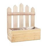 Herz & Heim® Pflanzkiste aus Holz mit Deko-Zaun Natur, 23 cm x 27 cm x...