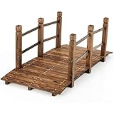 COSTWAY Holzbrücke Gartenbrücke, Teichbrücke mit Geländern, Zierbrücke...