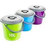 3er Set Eimer mit Deckel 10l, Lebensmittelechter Putzeimer als...